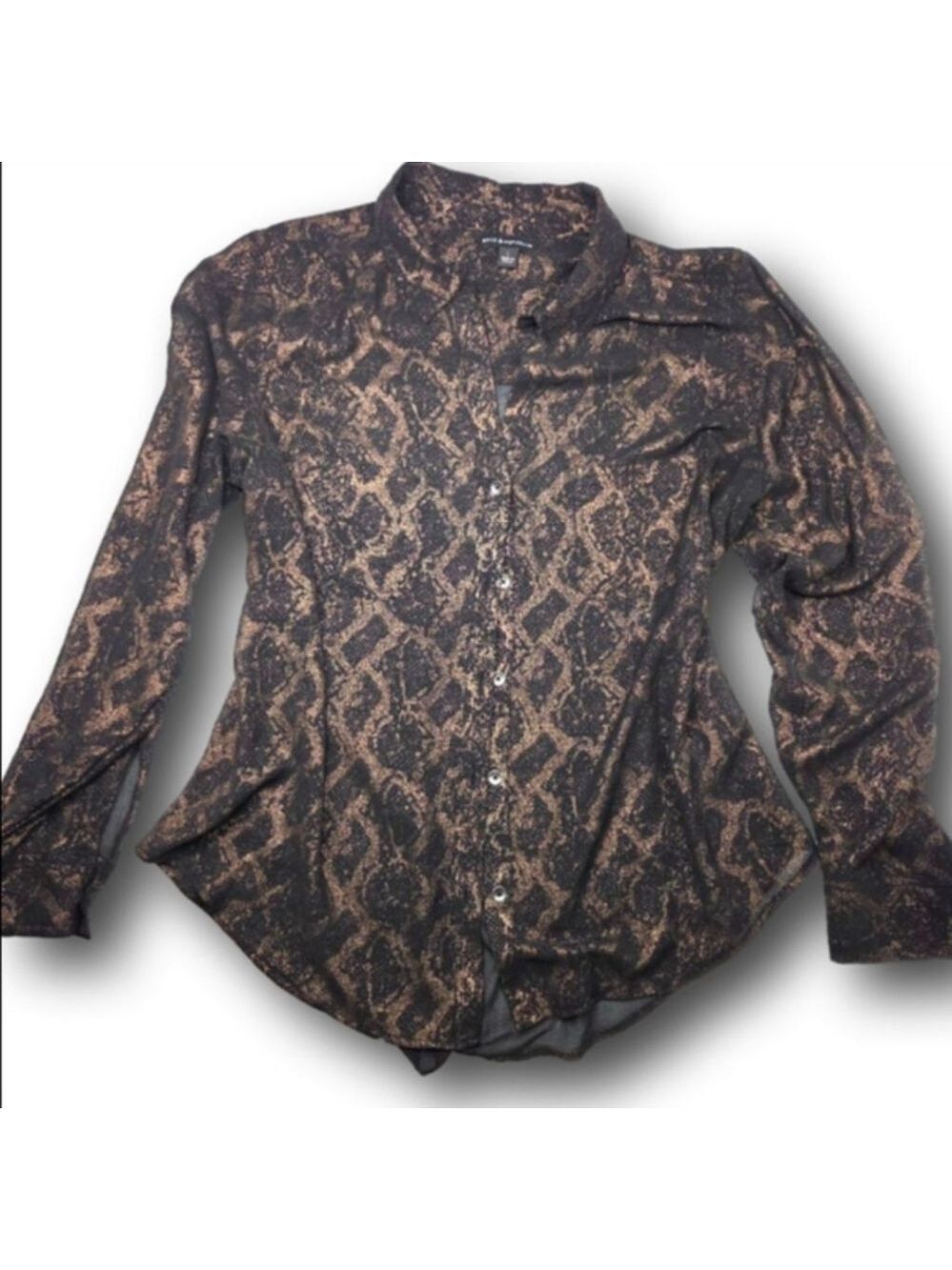 Women's ROCK & REPUBLIC Black Bronze Snake Print Button Down Shirt L